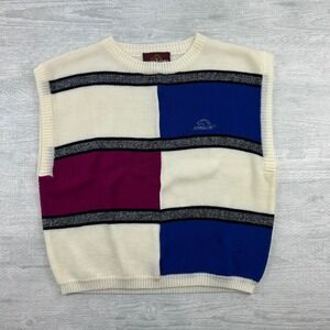 Vintage 90s Jordache Sweater Size Large White Geometric Short Sleeve Pullover